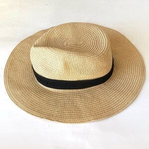 Madewell Hat sz S/M Tan Straw Black Band Packable Protection Vacation Coastal